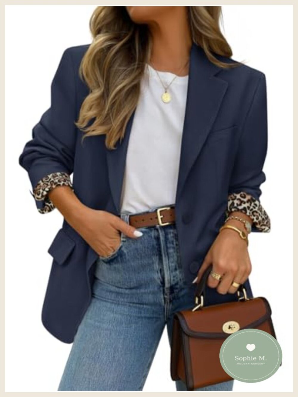 Women's Blazer with Shoulder Pads, Leopard Lining, Polyester Blend